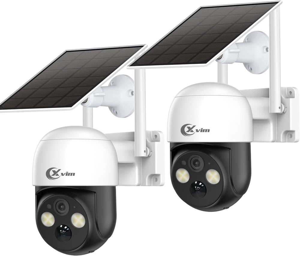 XVIM 2PCS Solar Security Camera Wireless Outdoor, 2.5K Pan/Tilt Outdoor Cameras for Home Security, WiFi Rechargeable Battery Surveillance Cameras, PIR Detection, 2-Way Talk, Spotlight Night Vision