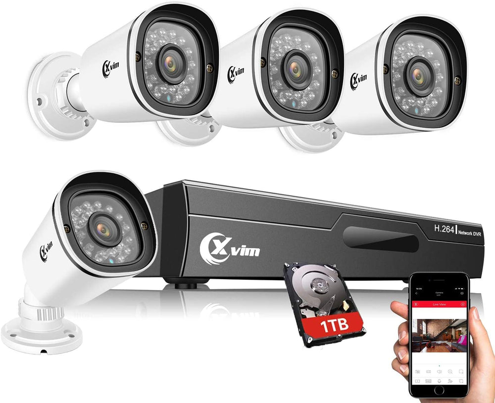 XVIM 8CH Security Camera System Wireless, 4PCS 1080P Wireless Home Security Systems, H.264+ 8CH CCTV NVR with 1TB HDD, Motion Alert & Remote Access, IP66 Waterproof, Night Vision, 24/7 Record