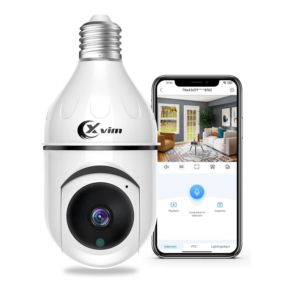 XVIM Wireless WiFi Light Bulb Camer, 3MP Light Bulb Security Cmera, 360° Pan/Tilt Indoor Outdoor Security Camera, Night Vision, APP Access&Alerts