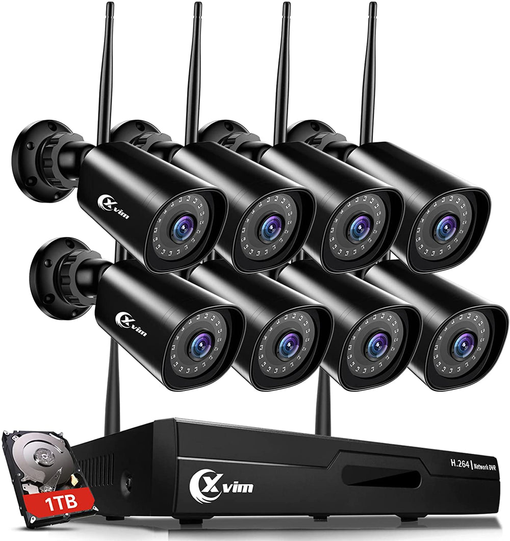 XVIM 3MP Wireless Security Camera System, 8CH NVR System 1TB HDD with 8pcs Outdoor Night Vision Surveillance Camera,IP66 Waterproof 24/7 Motion Record
