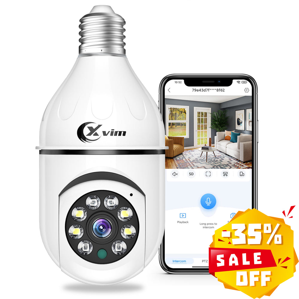 XVIM Wireless WiFi Light Bulb Camera, 3MP Light Bulb Security Camera, Smart 360 PTZ Indoor/Outdoor Bulb Security Camera, APP Access and Alarm Notification, Built-in LED Light Supports Colour Night Vision